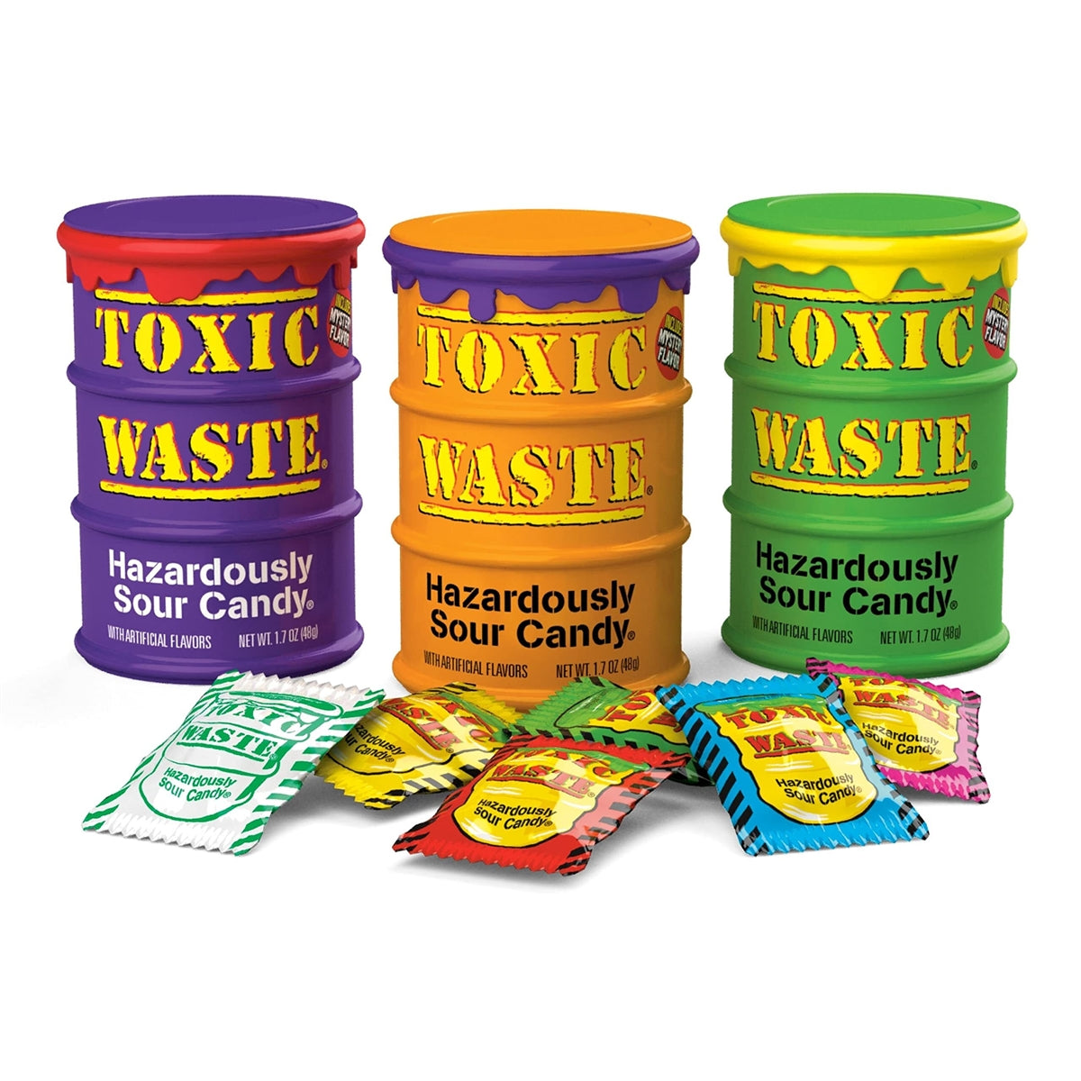 Toxic Waste Color Candy Filled Drums - 12/box