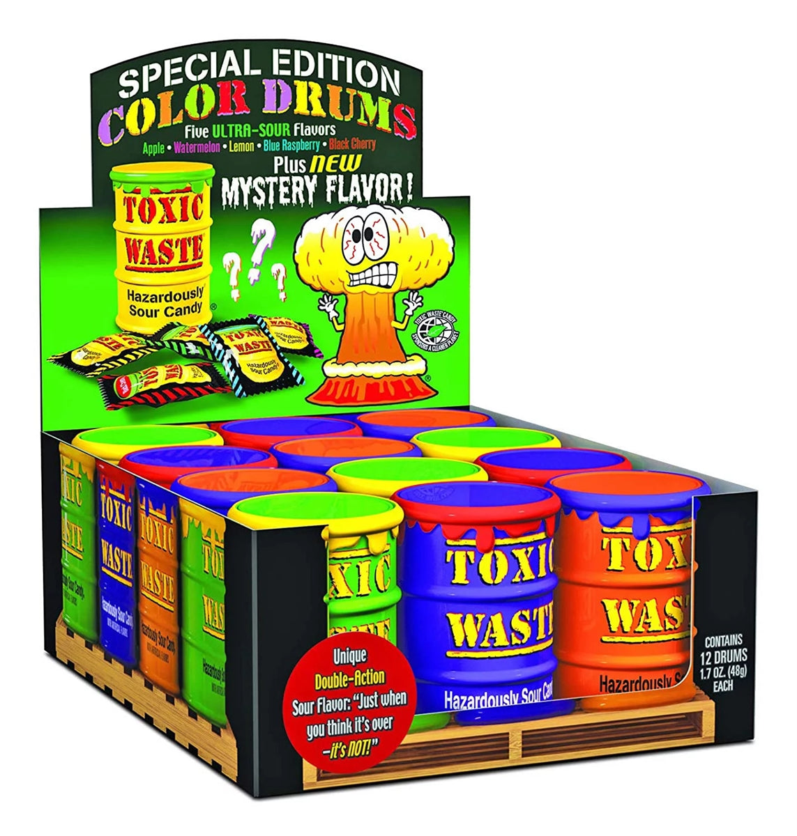 Toxic Waste Color Candy Filled Drums - 12/box